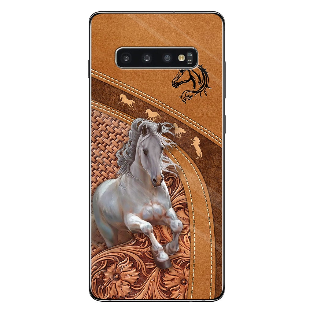 Love Horse - Personalized Horse Phone Case With Leather Pattern Print