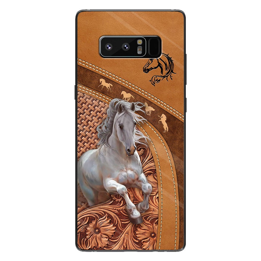 Love Horse - Personalized Horse Phone Case With Leather Pattern Print