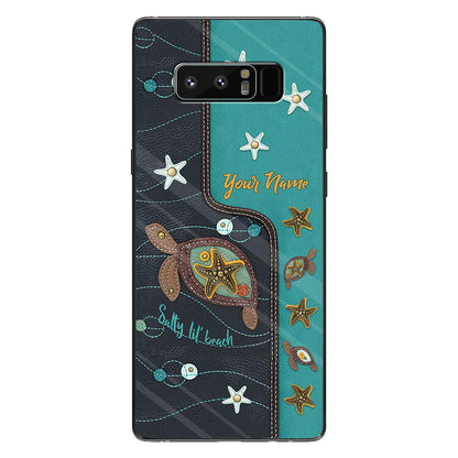 Salty Lil' Beach - Personalized Turtle Phone Case With Leather Pattern Print