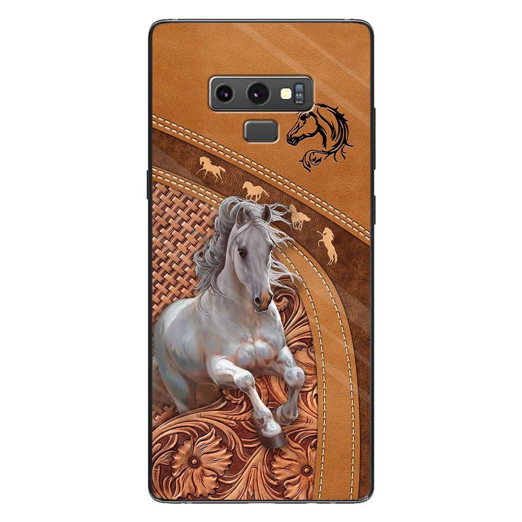 Love Horse - Personalized Horse Phone Case With Leather Pattern Print