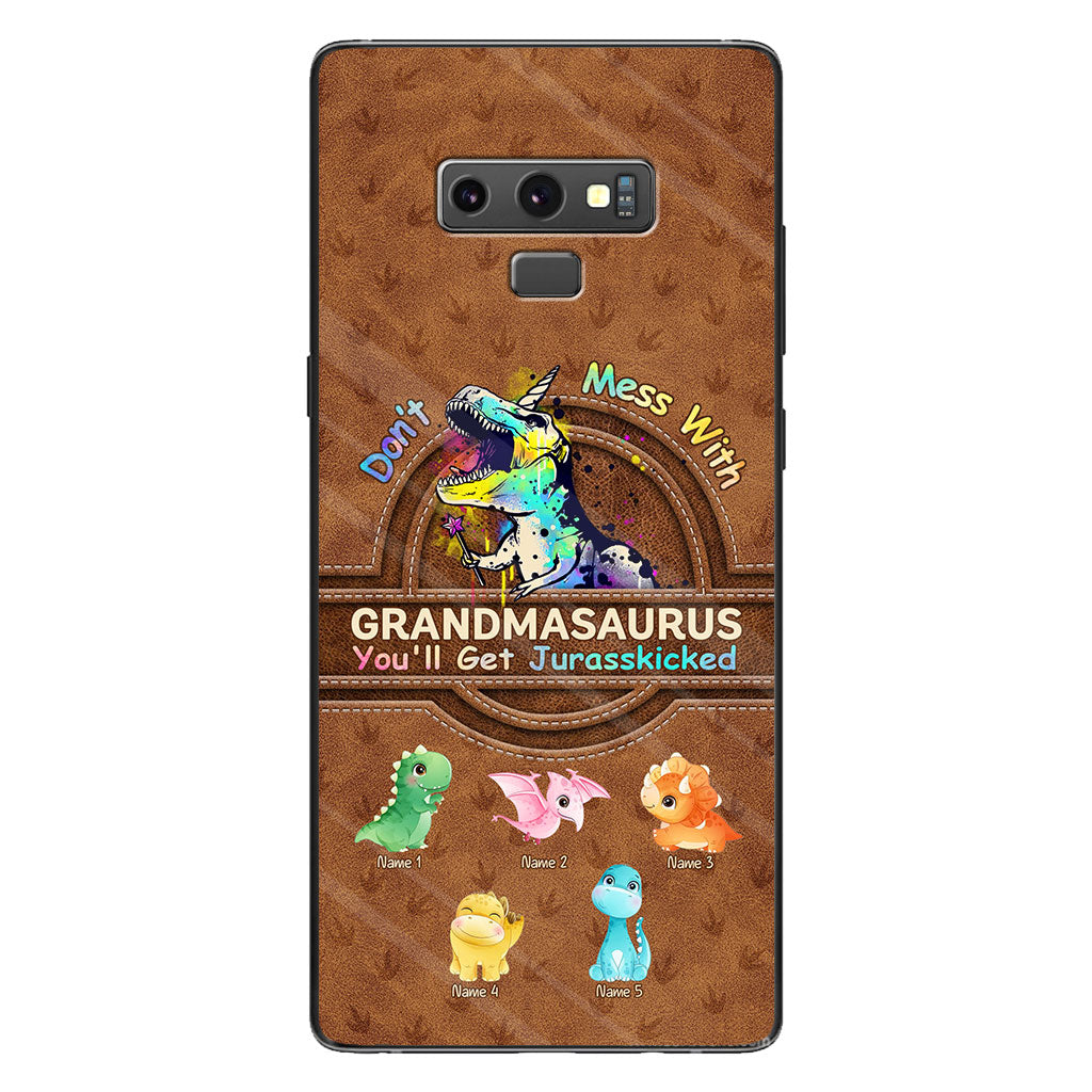 Don't Mess With Grandmasaurus - Personalized Mother's Day Phone Case With Leather Pattern Print