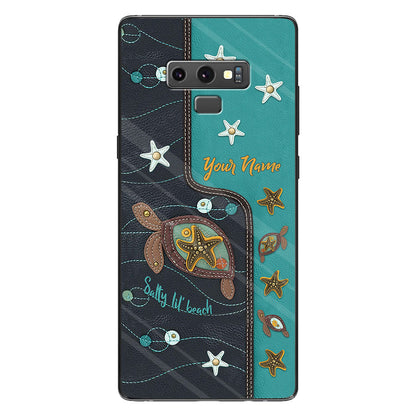 Salty Lil' Beach - Personalized Turtle Phone Case With Leather Pattern Print