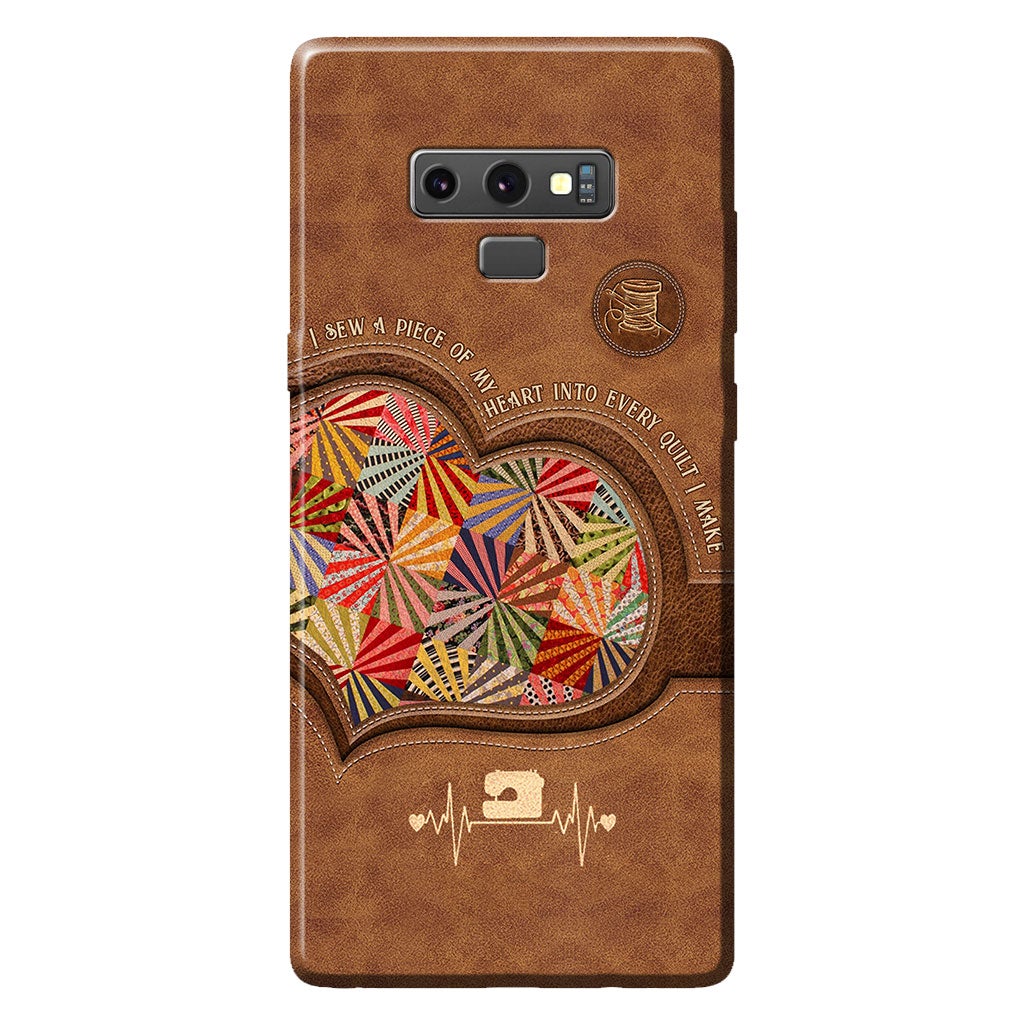 I Sew A Piece Of My Heart - Quilting Personalized Leather Pattern Print Phone Case