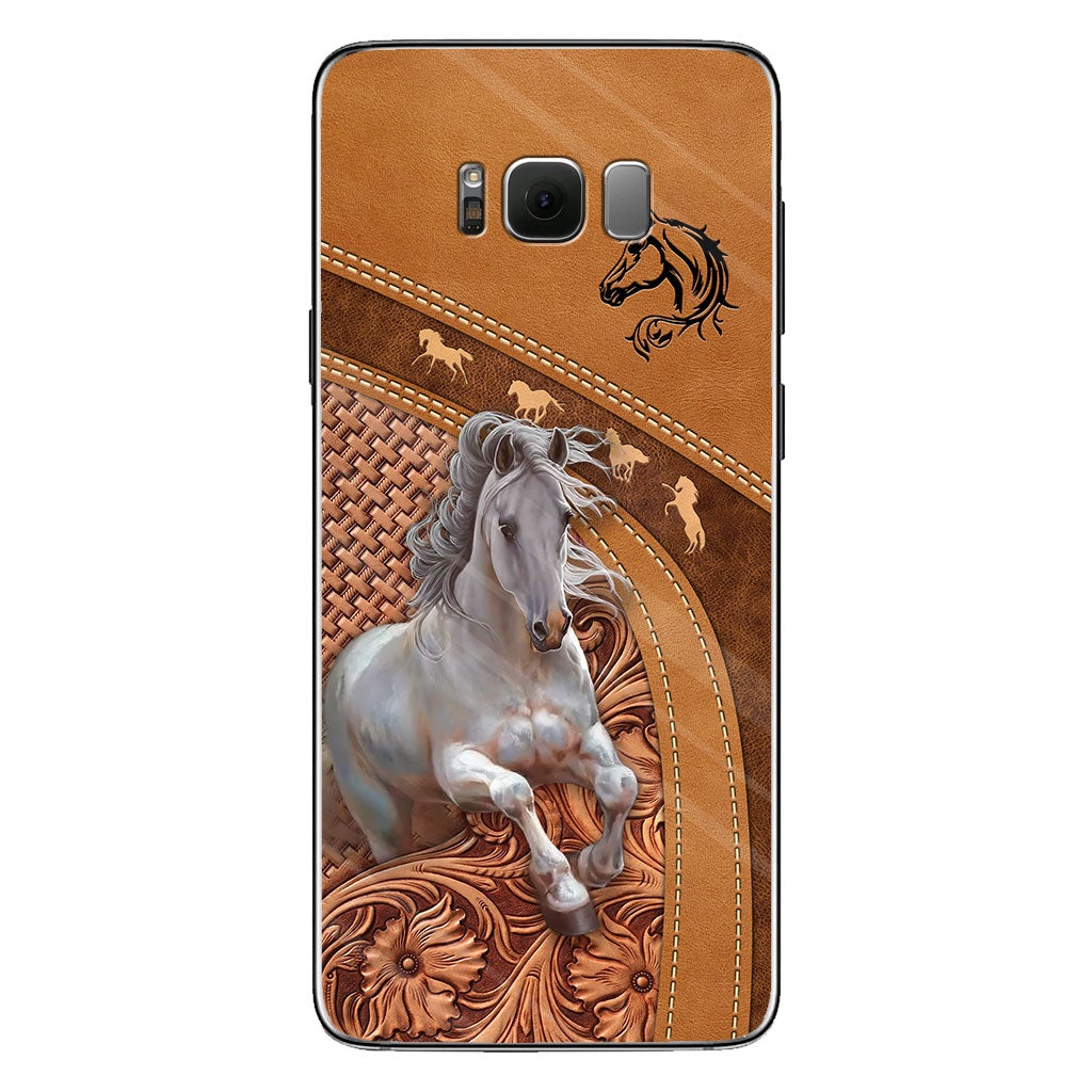 Love Horse - Personalized Horse Phone Case With Leather Pattern Print