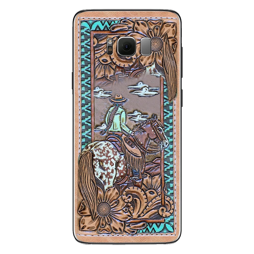 Love Horses - Personalized Phone Case With Leather Pattern Print