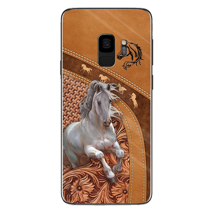 Love Horse - Personalized Horse Phone Case With Leather Pattern Print