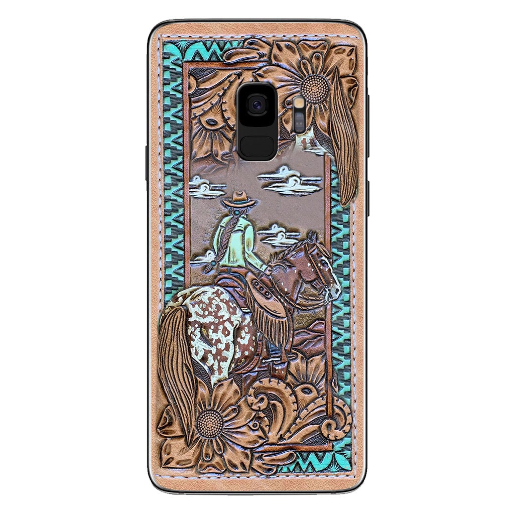 Love Horses - Personalized Phone Case With Leather Pattern Print