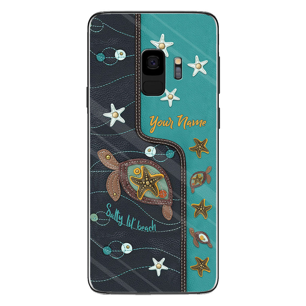 Salty Lil' Beach - Personalized Turtle Phone Case With Leather Pattern Print