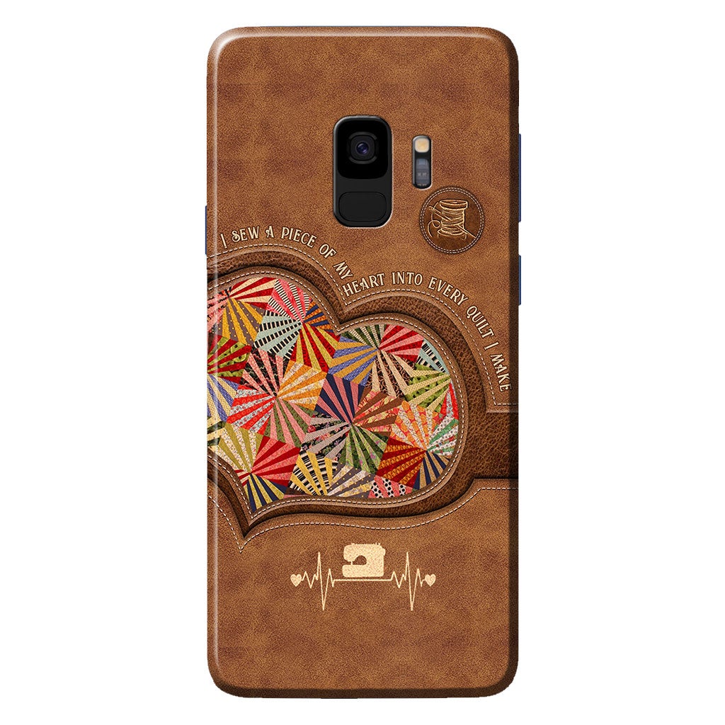 I Sew A Piece Of My Heart - Quilting Personalized Leather Pattern Print Phone Case