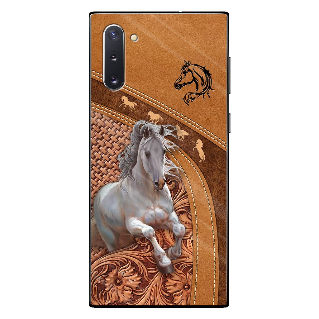 Love Horse - Personalized Horse Phone Case With Leather Pattern Print