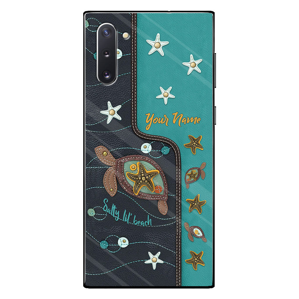 Salty Lil' Beach - Personalized Turtle Phone Case With Leather Pattern Print