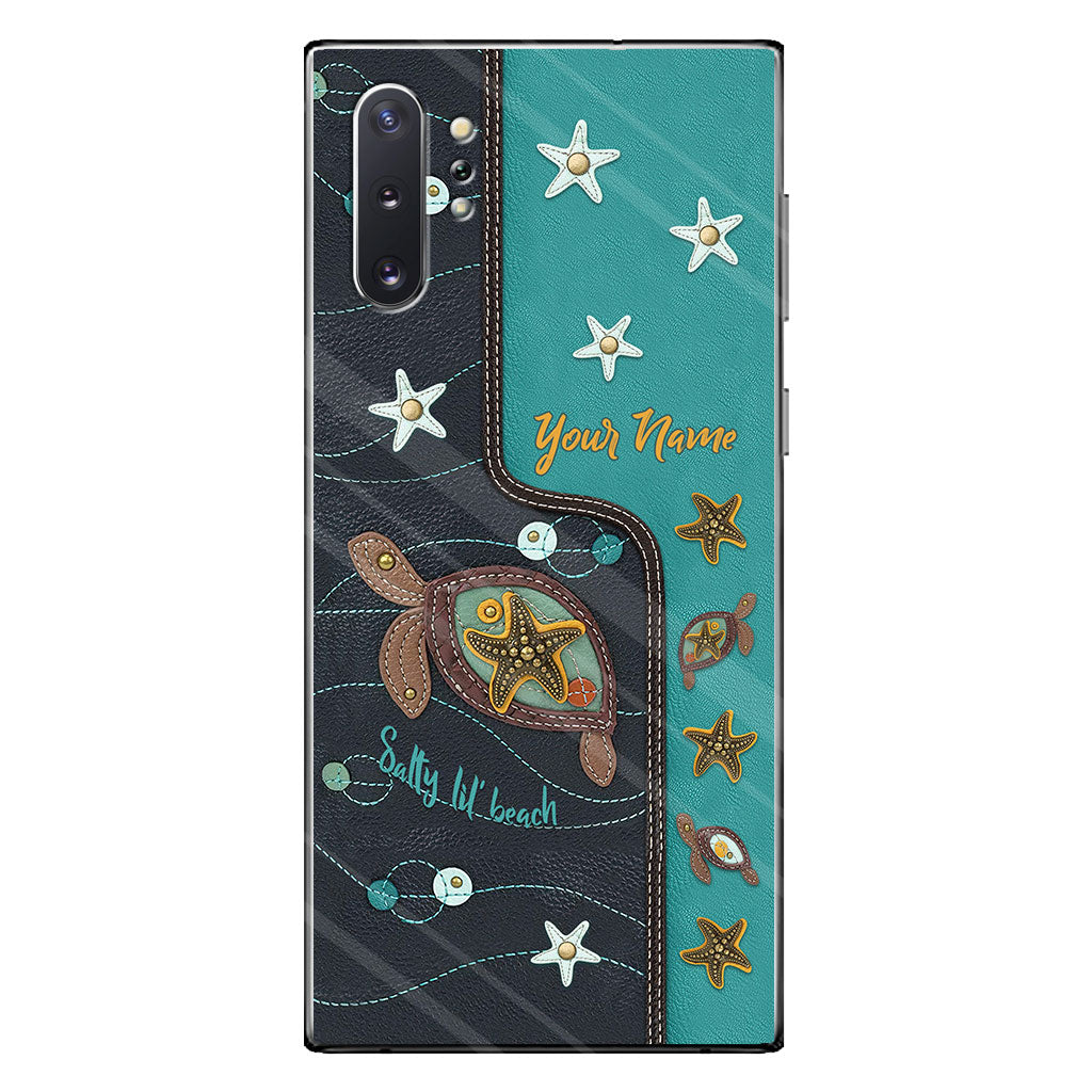 Salty Lil' Beach - Personalized Turtle Phone Case With Leather Pattern Print