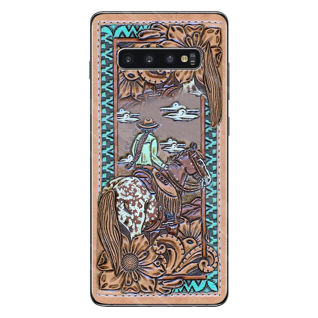 Love Horses - Personalized Phone Case With Leather Pattern Print