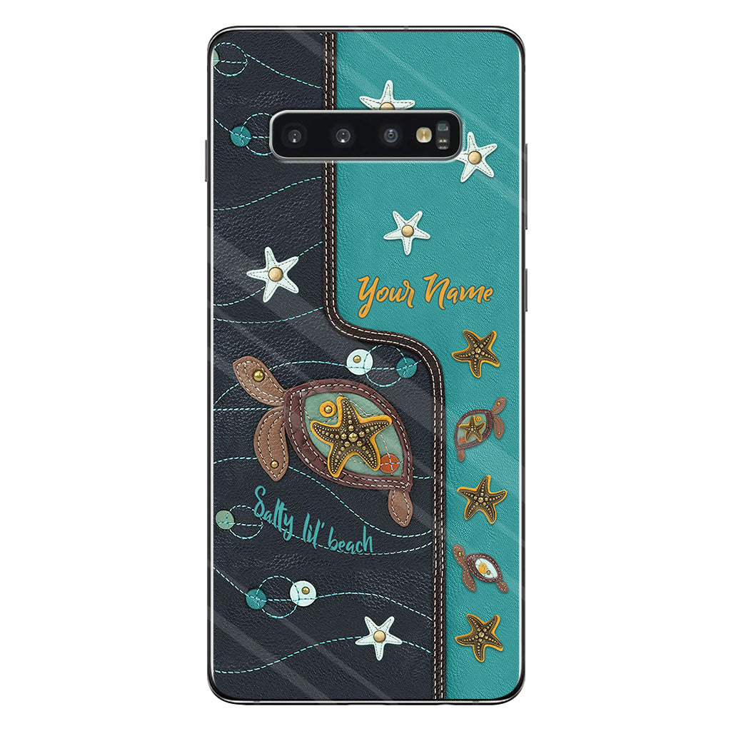 Salty Lil' Beach - Personalized Turtle Phone Case With Leather Pattern Print