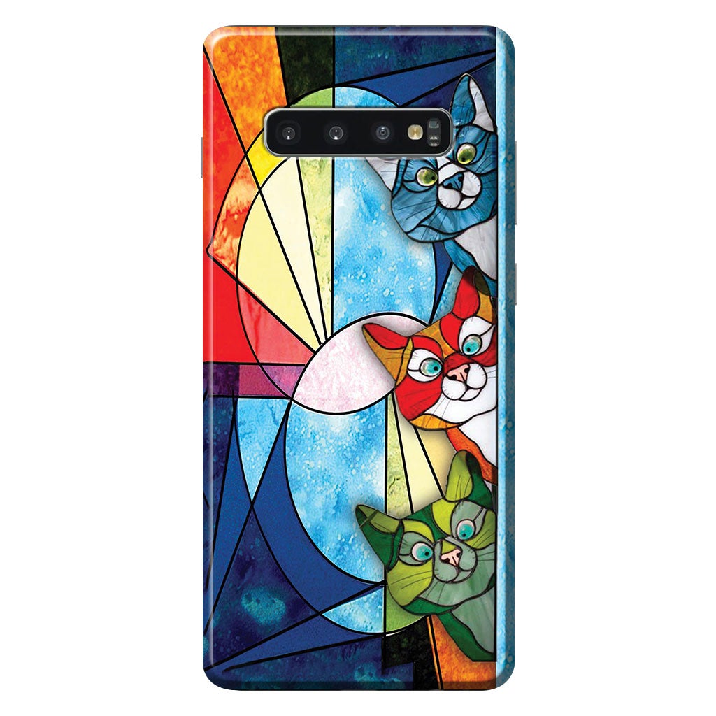 Peeking Cats Stained Glass Pattern Print - Cat Phone Case