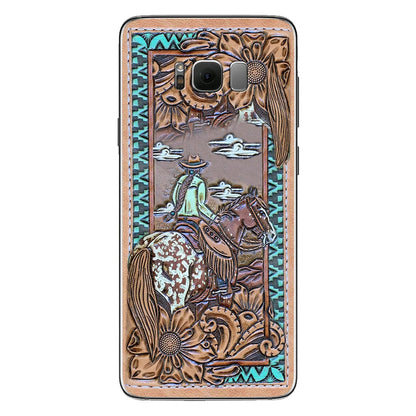 Love Horses - Personalized Phone Case With Leather Pattern Print