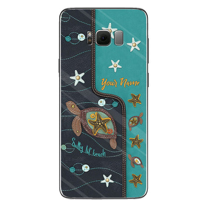 Salty Lil' Beach - Personalized Turtle Phone Case With Leather Pattern Print