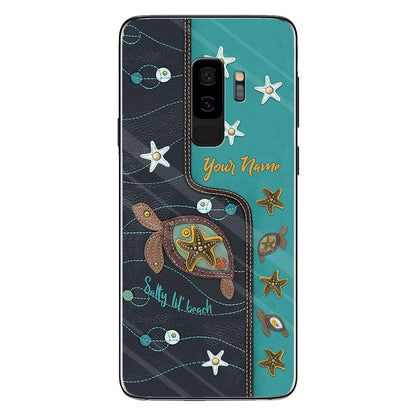 Salty Lil' Beach - Personalized Turtle Phone Case With Leather Pattern Print