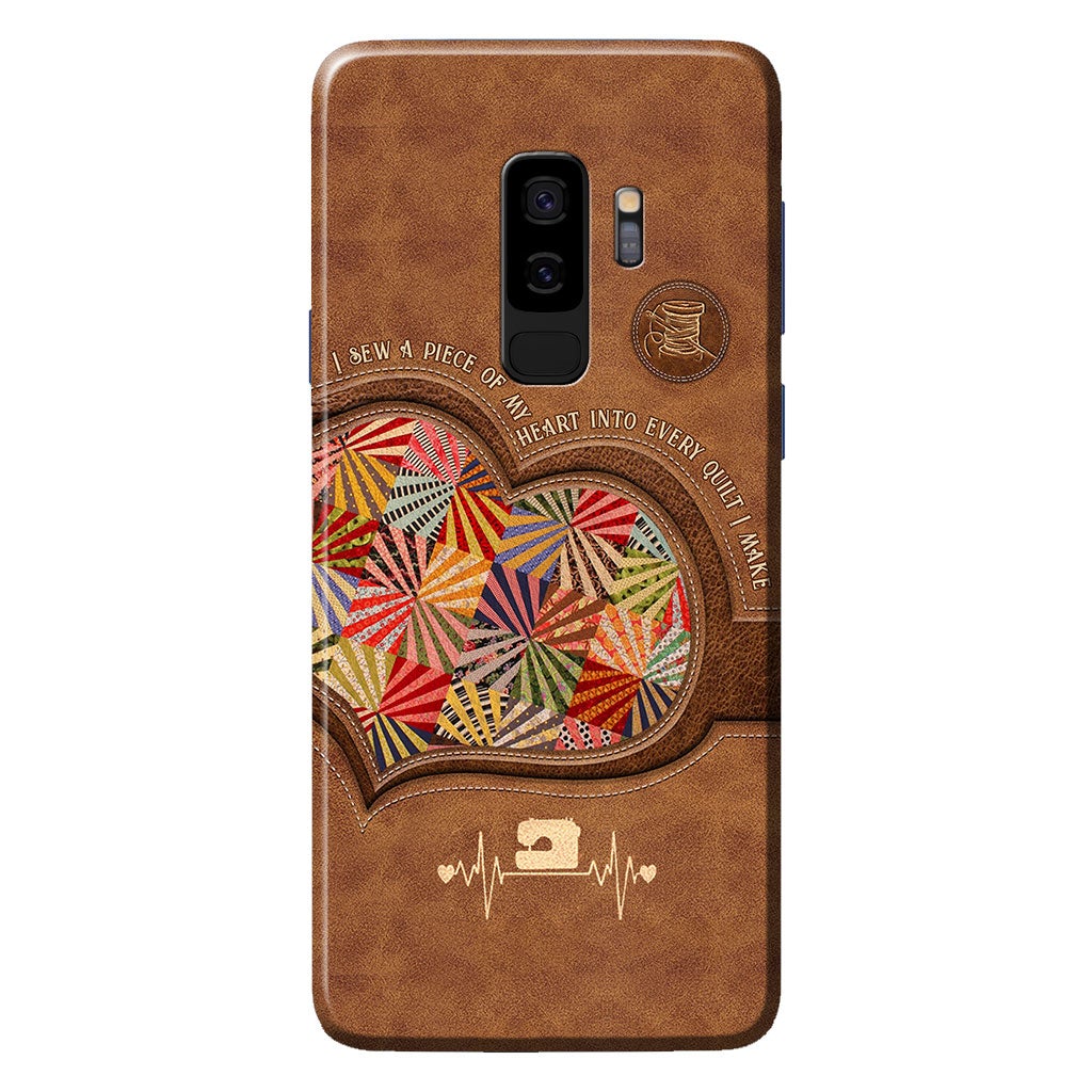 I Sew A Piece Of My Heart - Quilting Personalized Leather Pattern Print Phone Case
