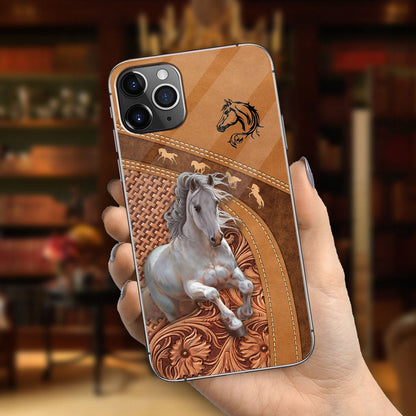 Love Horse - Personalized Horse Phone Case With Leather Pattern Print