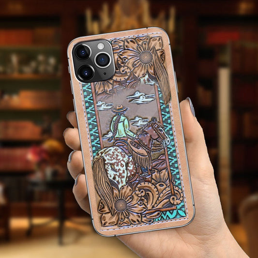 Love Horses - Personalized Phone Case With Leather Pattern Print